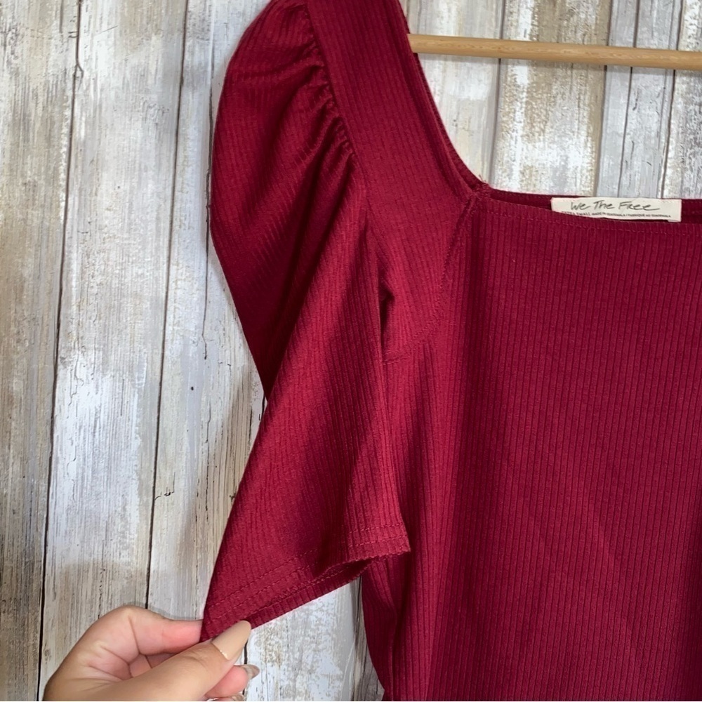 FP We The Free Red Night Lily Puff Sleeve Blouse - Picture 3 of 5